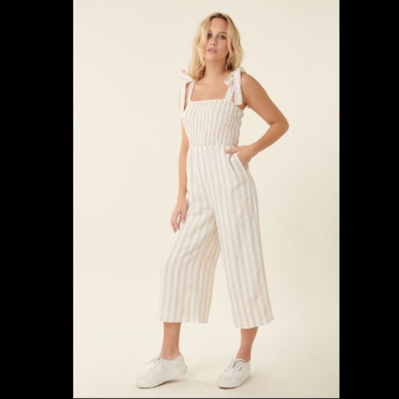 Naf‎ Naf Paris Jumpsuit White/Tan Stripe Size 1 Women's - Picture 1 of 15